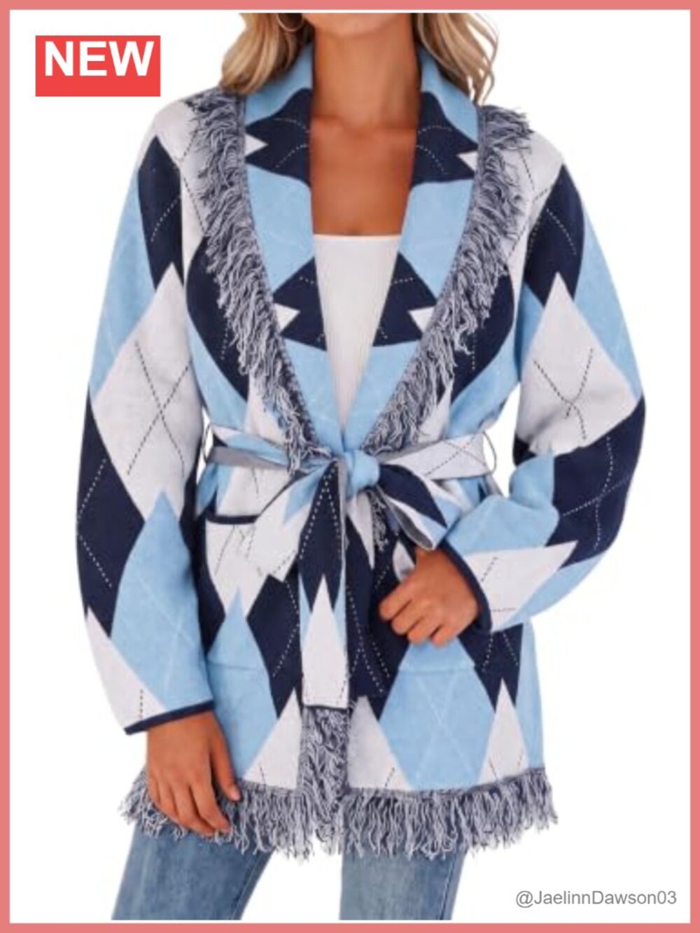 Women Open Front Cardigans Fringe Argyle Shawl Wrapped Sweaters